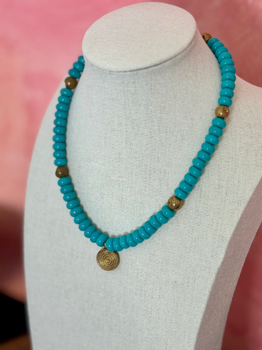 Deep Turquoise Necklace w/ Distressed Charm