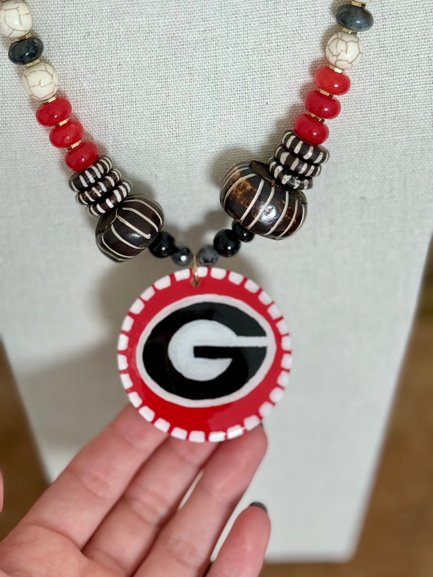 UGA Large Pendant Necklace- Red