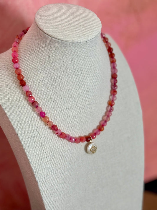 Shades of Pink and Faux Fresh Water Pearl Charm