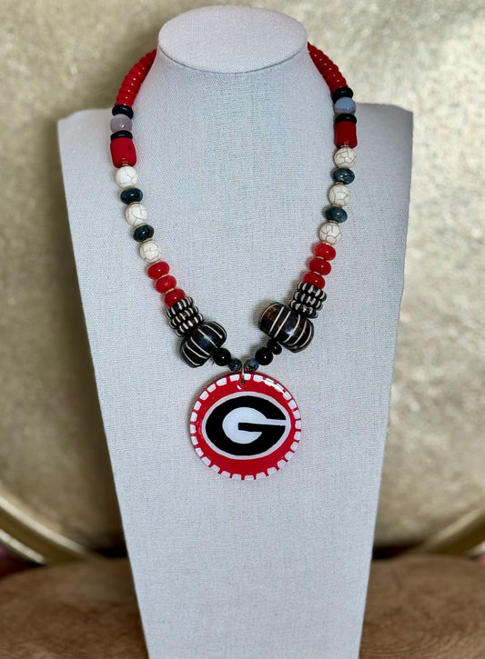 UGA Large Pendant Necklace- Red