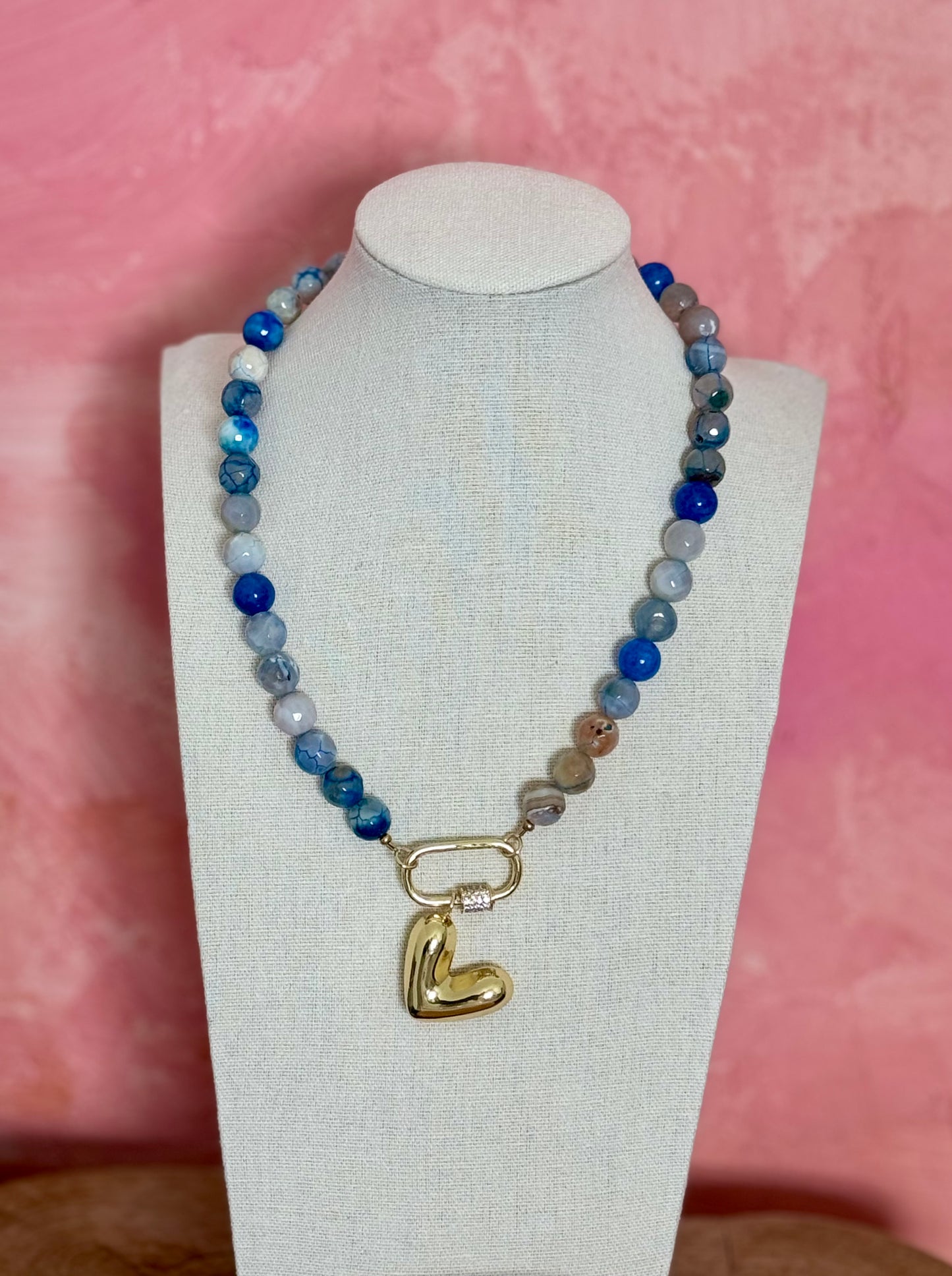 Royal Blue and Large Gold Heart Necklace