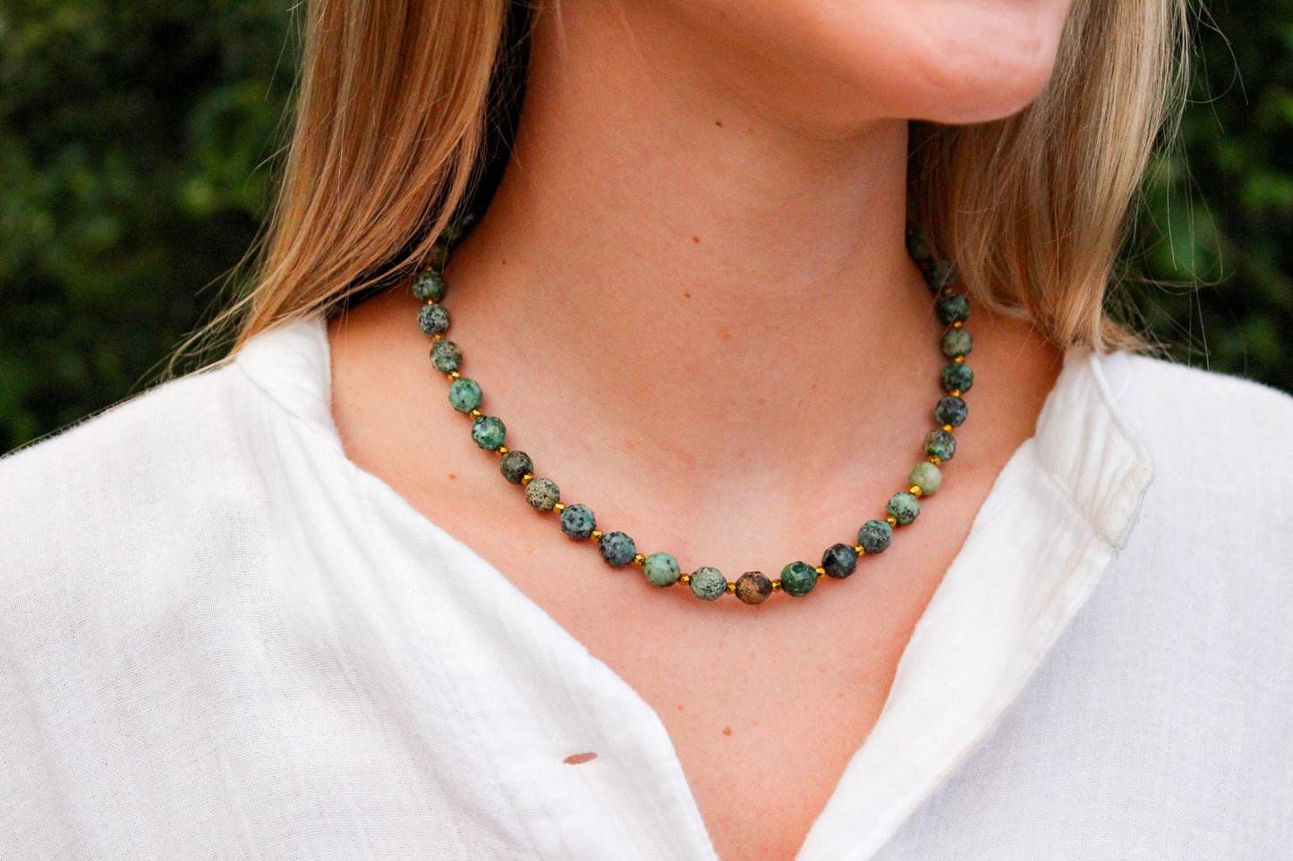 8mm Shades of Green Rock Bead Necklace