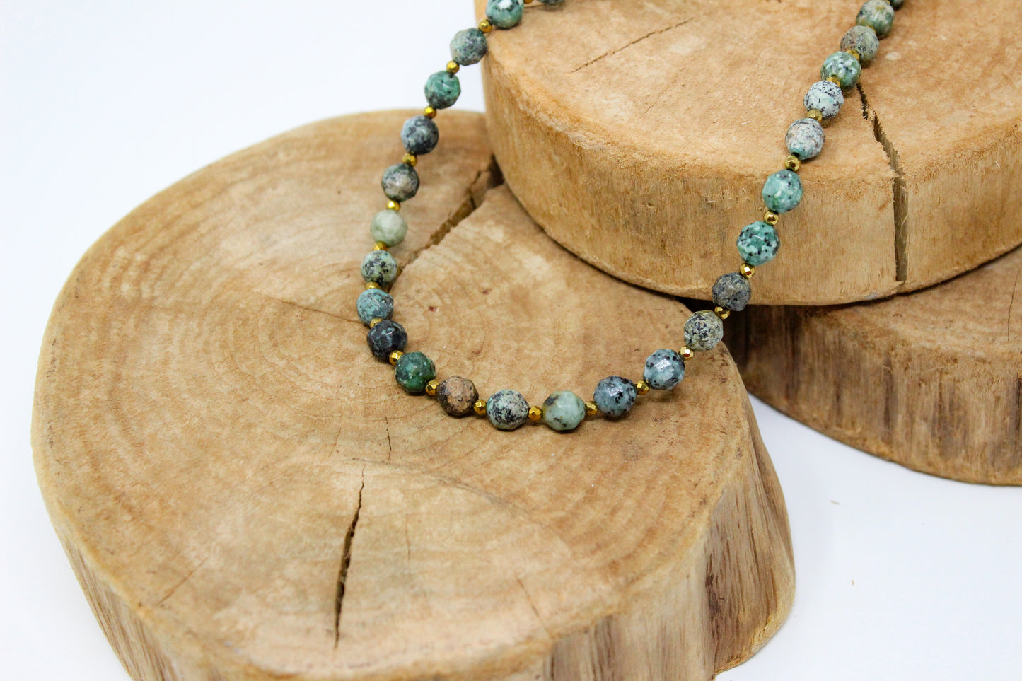 8mm Shades of Green Rock Bead Necklace